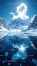 Majestic Snowy Mountains and Glacial Fjord under Bright Sun