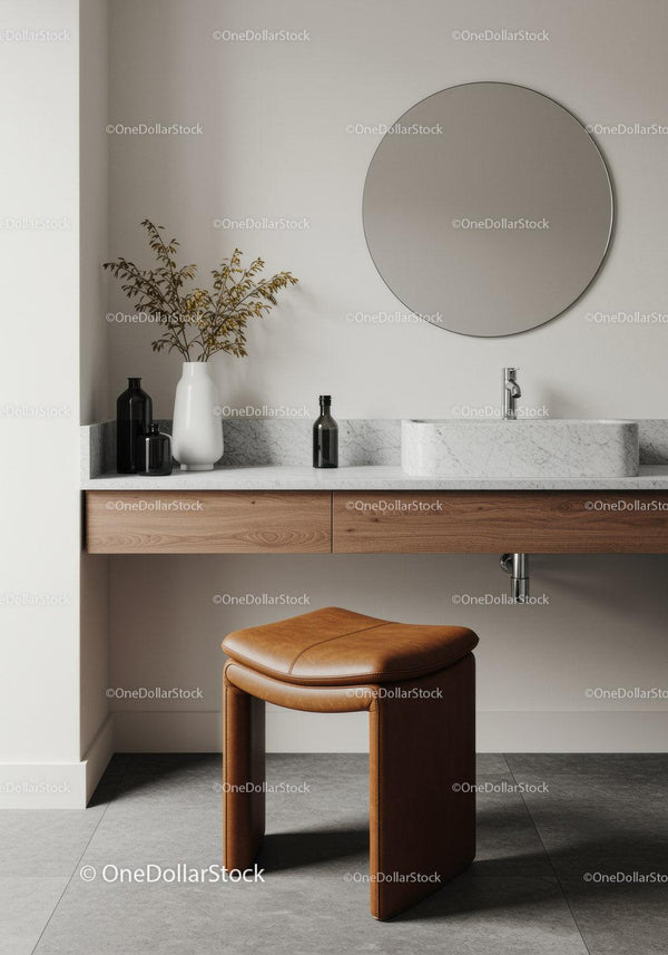 Modern Bathroom with Marble Sink and Wooden Vanity Decor