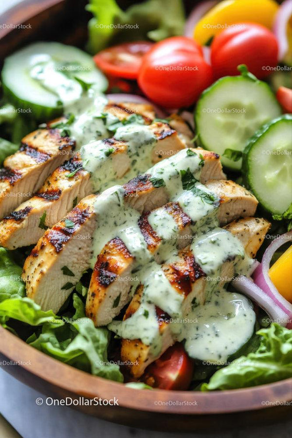 Colorful Fresh Vegetable and Grilled Chicken Salad for Healthy Eating