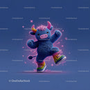 Colorful Furry Mascot with Rainbow Horns Wearing Boots and Smiling