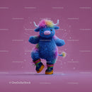 Colorful Furry Mascot with Rainbow Horns Wearing Boots and Smiling
