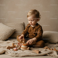 Toddler Playing with Wooden Toys in Cozy Neutral Room