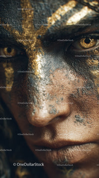Close-up of An African Tribal Face with Gold Metallic Body Art