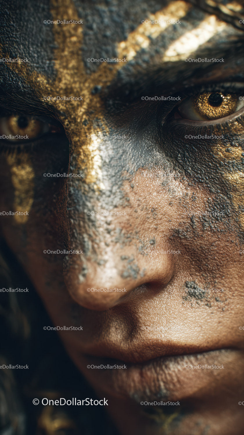 Close-up of An African Tribal Face with Gold Metallic Body Art