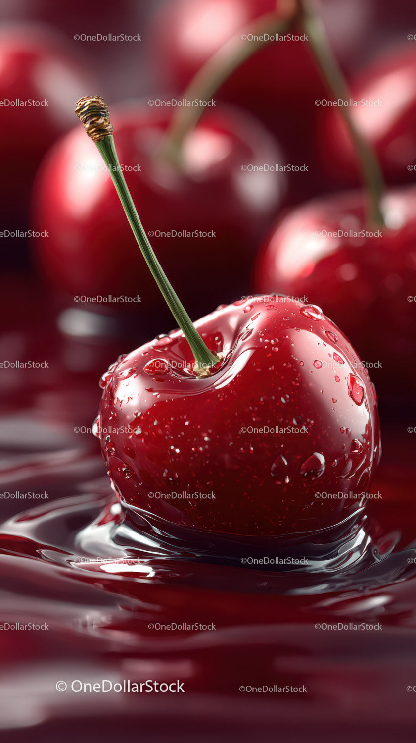 Close-Up of Ripe Cherry with Water Droplets in a Refreshing Water Splash