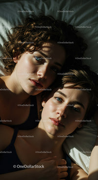 Two Young Women Relaxing Together in a Cozy Bedroom Setting