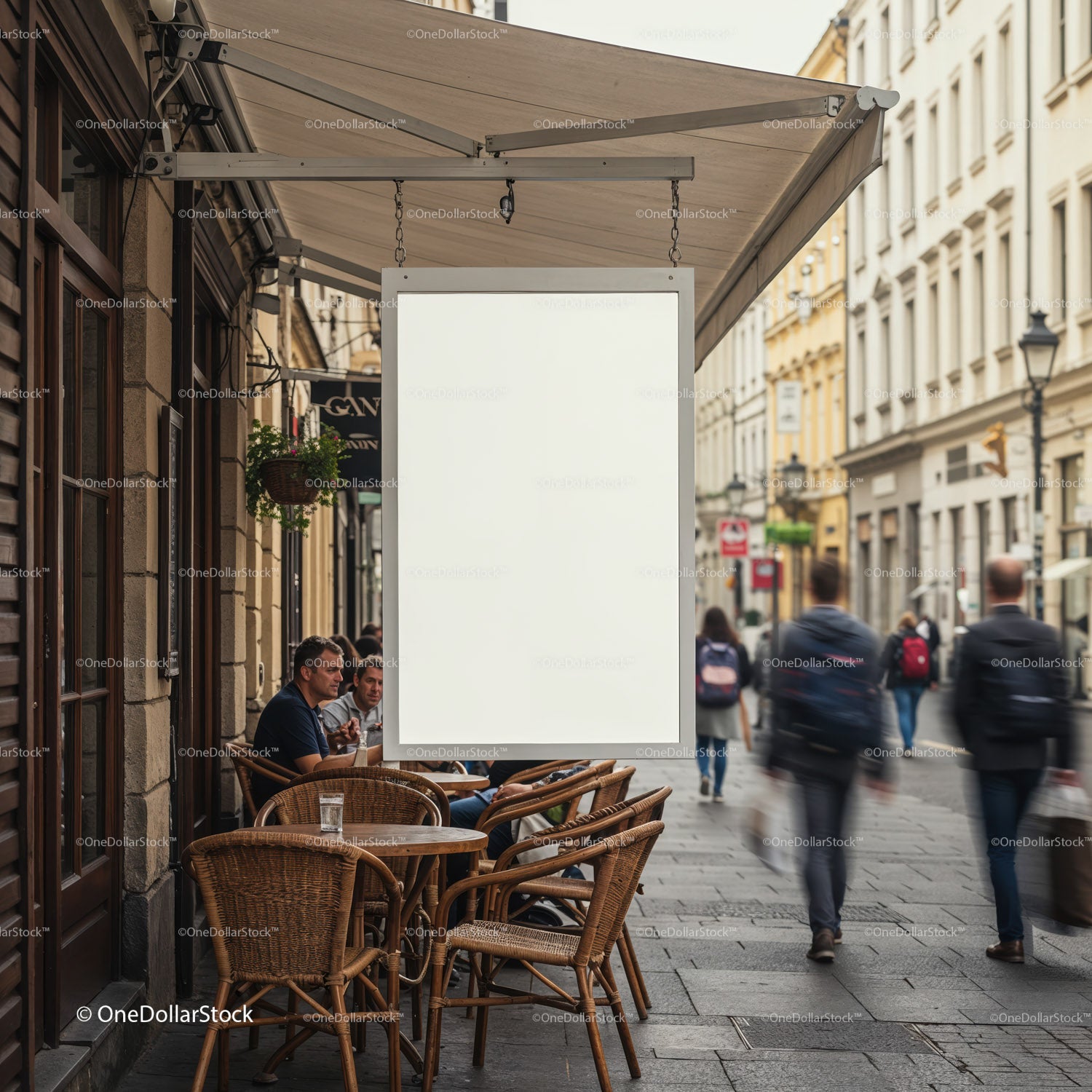 People dining outside on cozy urban cafe terrace