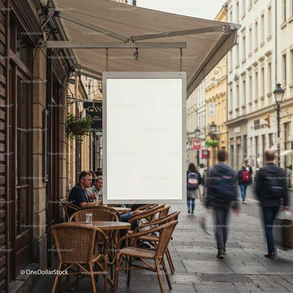 People dining outside on cozy urban cafe terrace JPG Mockup Image