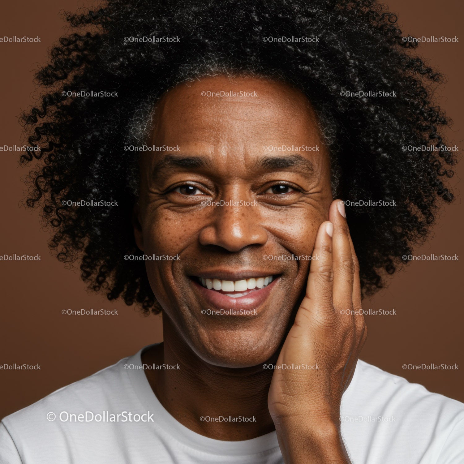 Smiling African American Man with Curly Hair and Bright Expression