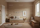 Cozy Kids Bedroom with Natural Wooden Furniture and Soft Decor
