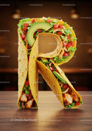 Taco Shaped Like the Letter R with Fresh Ingredients