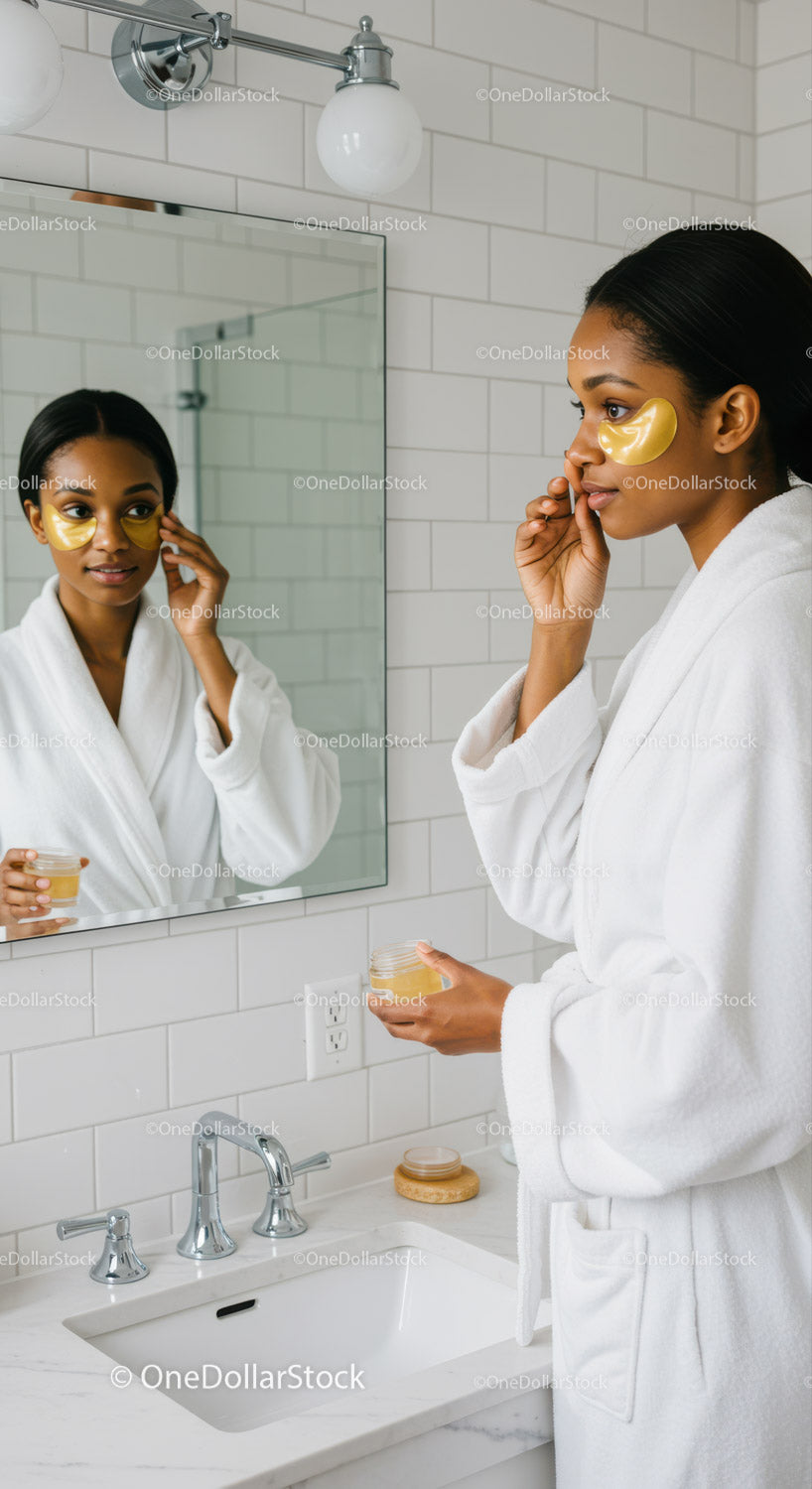 Women Applying Under Eye Gel Patches During Skincare Routine