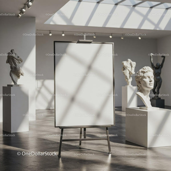 Bright Modern Art Gallery with Blank Display Board JPG Mockup Image