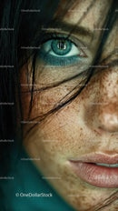 Striking Blue Eye with Facial Details and Freckles in Close-Up