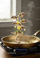 Sautéing Fresh Mushrooms with Garlic and Thyme in Pan