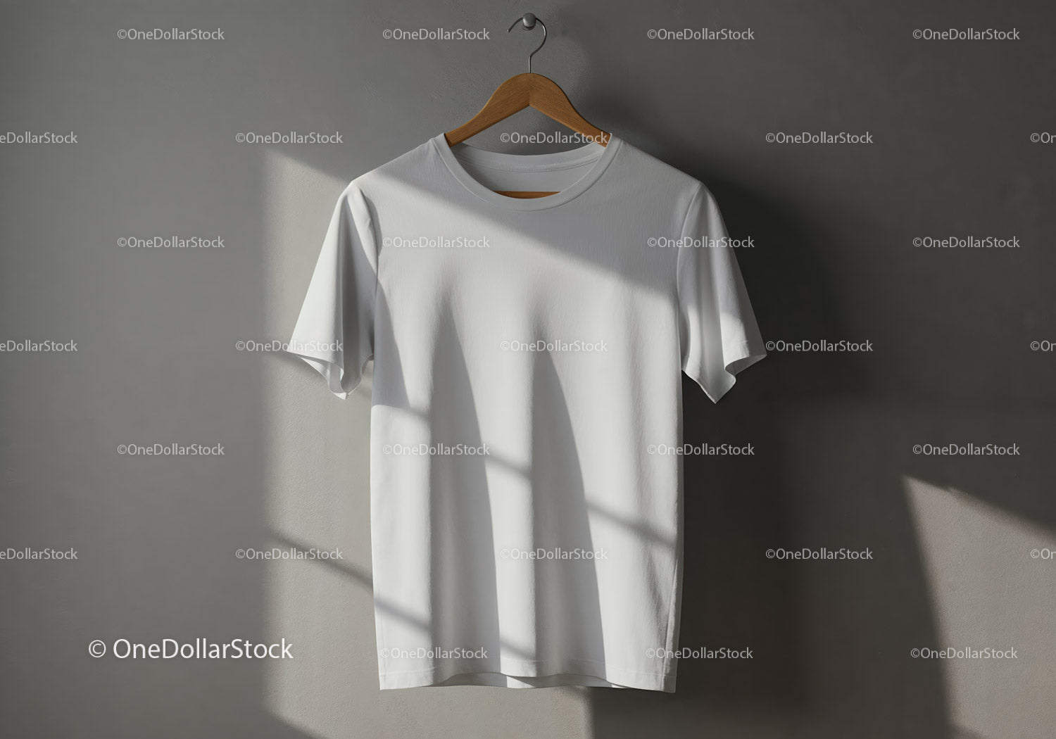 Plain White T Shirt Hanging on Wooden Hanger