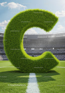 Large Grass Letter C on Sports Stadium Field