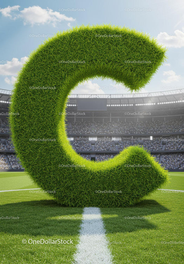 Large Grass Letter C on Sports Stadium Field