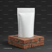 Minimalist White Packaging on Brick Block with Dark Background
