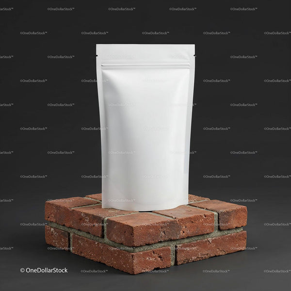Minimalist White Packaging on Brick Block with Dark Background JPG Mockup Image
