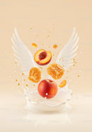 Fresh peaches and honeycomb with milk splash wings