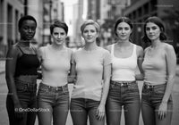 Diverse group of young women standing united outdoors