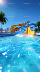 Colorful Water Slide at a Tropical Outdoor Water Park