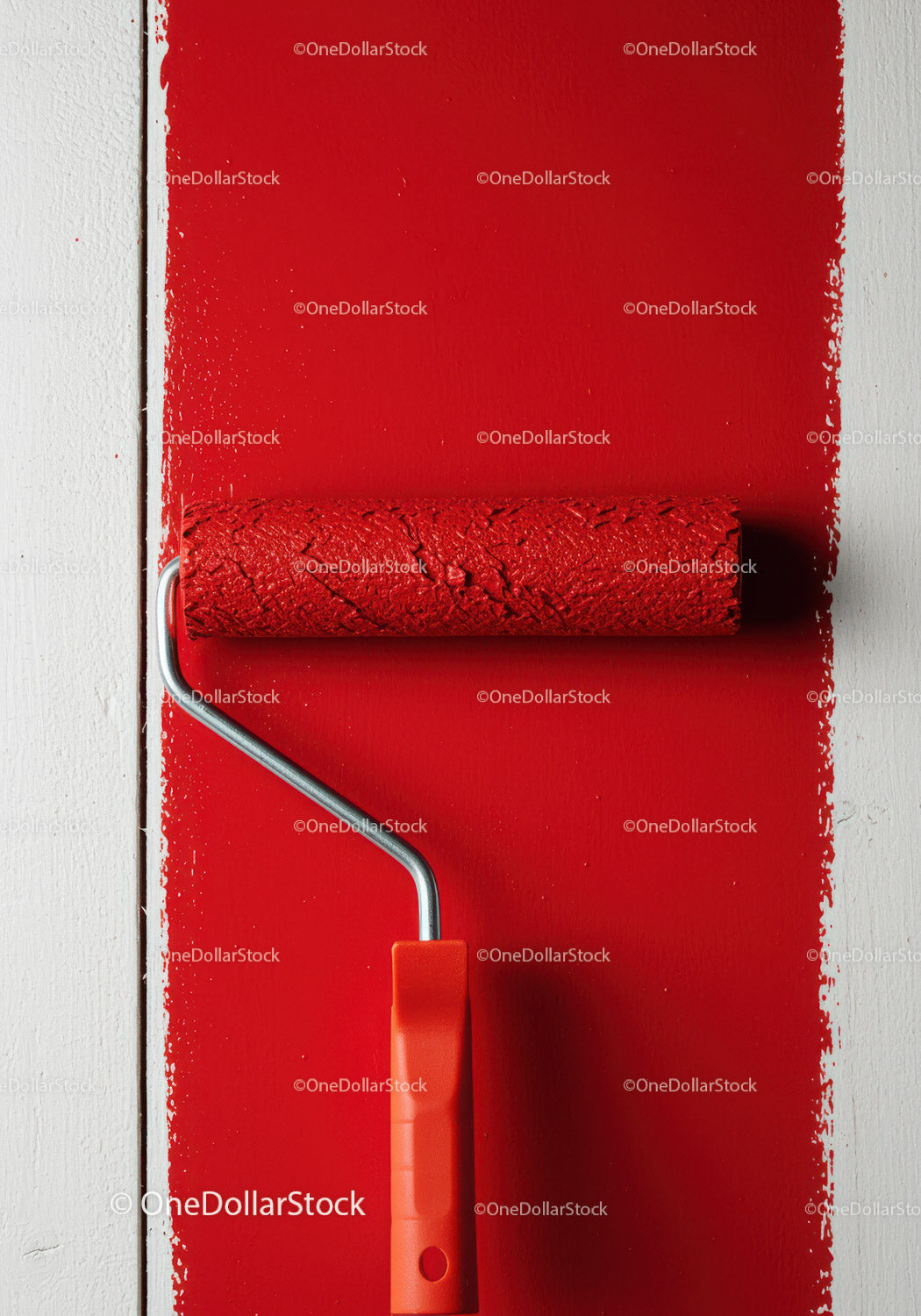 Red Paint and Roller Wall Painting DIY Home Renovation