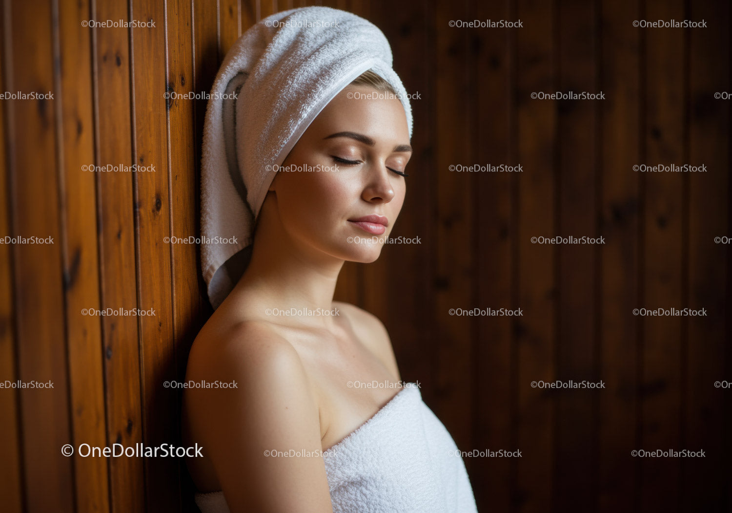 Relaksująca się kobieta z ręcznikiem w pokoju spa, dbająca o dobre samopoczucie i samoopiekę