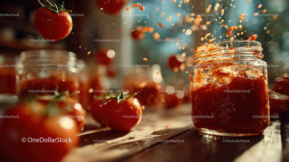 Fresh Cherry Tomatoes and Tomato Sauce in Rustic Kitchen Setting