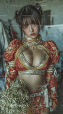 Young Woman in Ornate Traditional Dress with Modern Fashion Flair