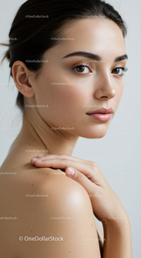 Elegant Close-Up Portrait of a Young Woman with Flawless Skin