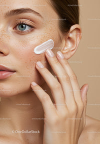Close-up of woman applying face cream for skincare routine