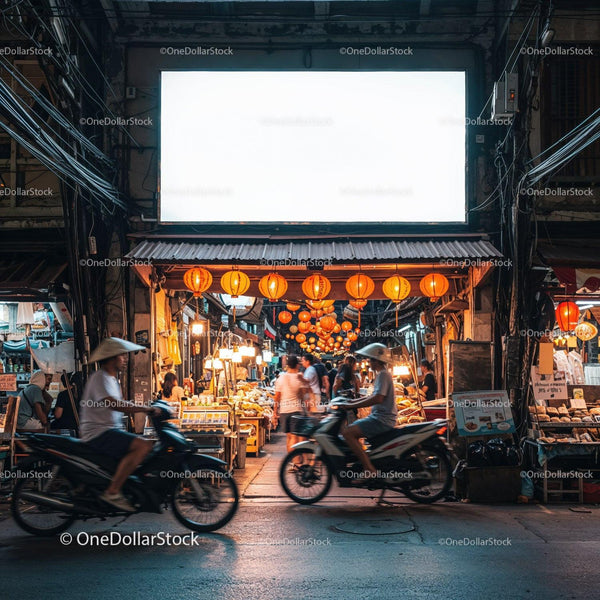 Evening bustle at vibrant Asian night market entrance JPG Mockup Image