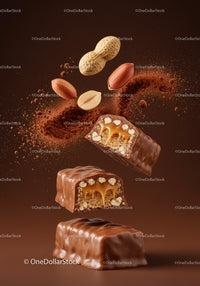 Chocolate Caramel Candy Bar with Peanuts and Cocoa Powder