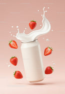 Splash of Milk from Can with Fresh Strawberries