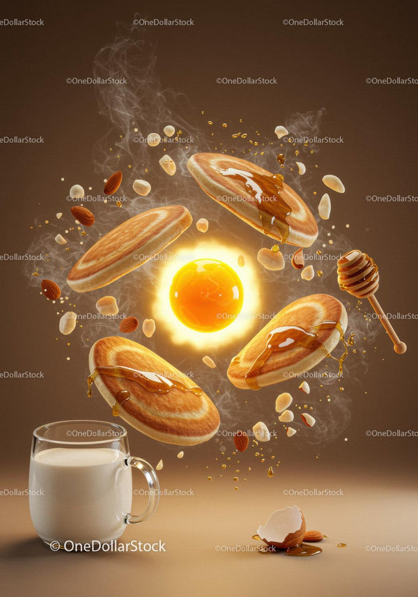 Floating Pancakes with Honey Nuts and Milk Glass