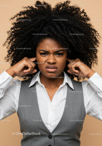 Confused and Frustrated Businesswoman Covering Ears