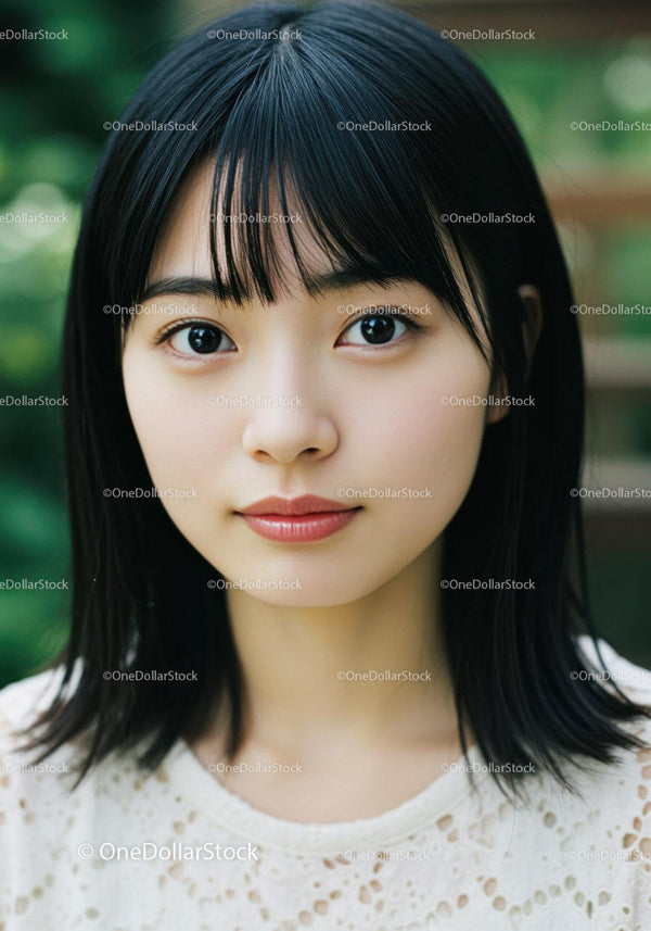 Portret młodej kobiety z czarnymi włosami i naturalnym pięknem