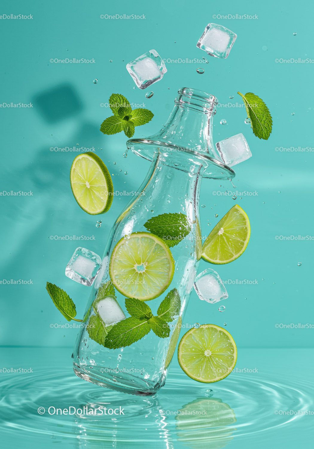 Orzeźwiająca butelka wody z plasterkami limonki i listkami mięty