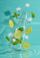 Refreshing water bottle with lime slices and mint leaves