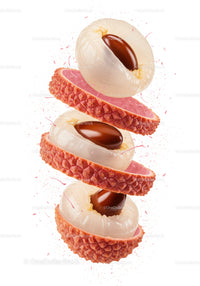 Freshly peeled lychee fruit with exposed seed