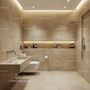 Luxury Bathroom with Beige Stone Tiles and Modern Design