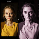 Before and after BW Portraits Pink LUT Pack effect