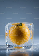 Fresh Orange Frozen Inside Transparent Ice Cube