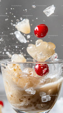 Ice Cold Creamy Dessert Drink with Cherry and Ice Cubes