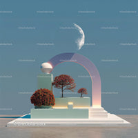 Futuristic Abstract Landscape with Vibrant Red Trees