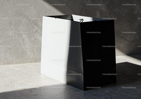 Minimalist black and white shopping bag in soft light JPG Mockup Image