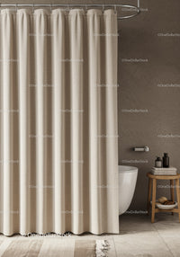 Elegant Beige Shower Curtain in Modern Bathroom Interior