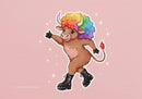 Colorful Cartoon Bull with Rainbow Hair in Funky Streetwear
